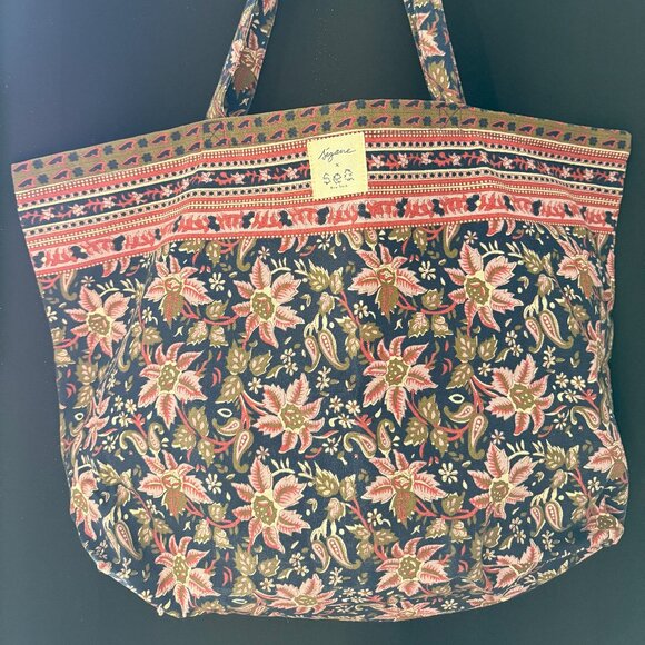 Sezane Handbags - Totebag Sézane x Sea NY - Flowers Navy Background